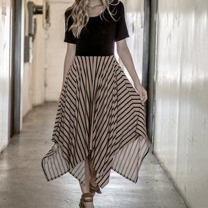 Hippie ChicBlack & Taupe Stripe Handkerchief Dress